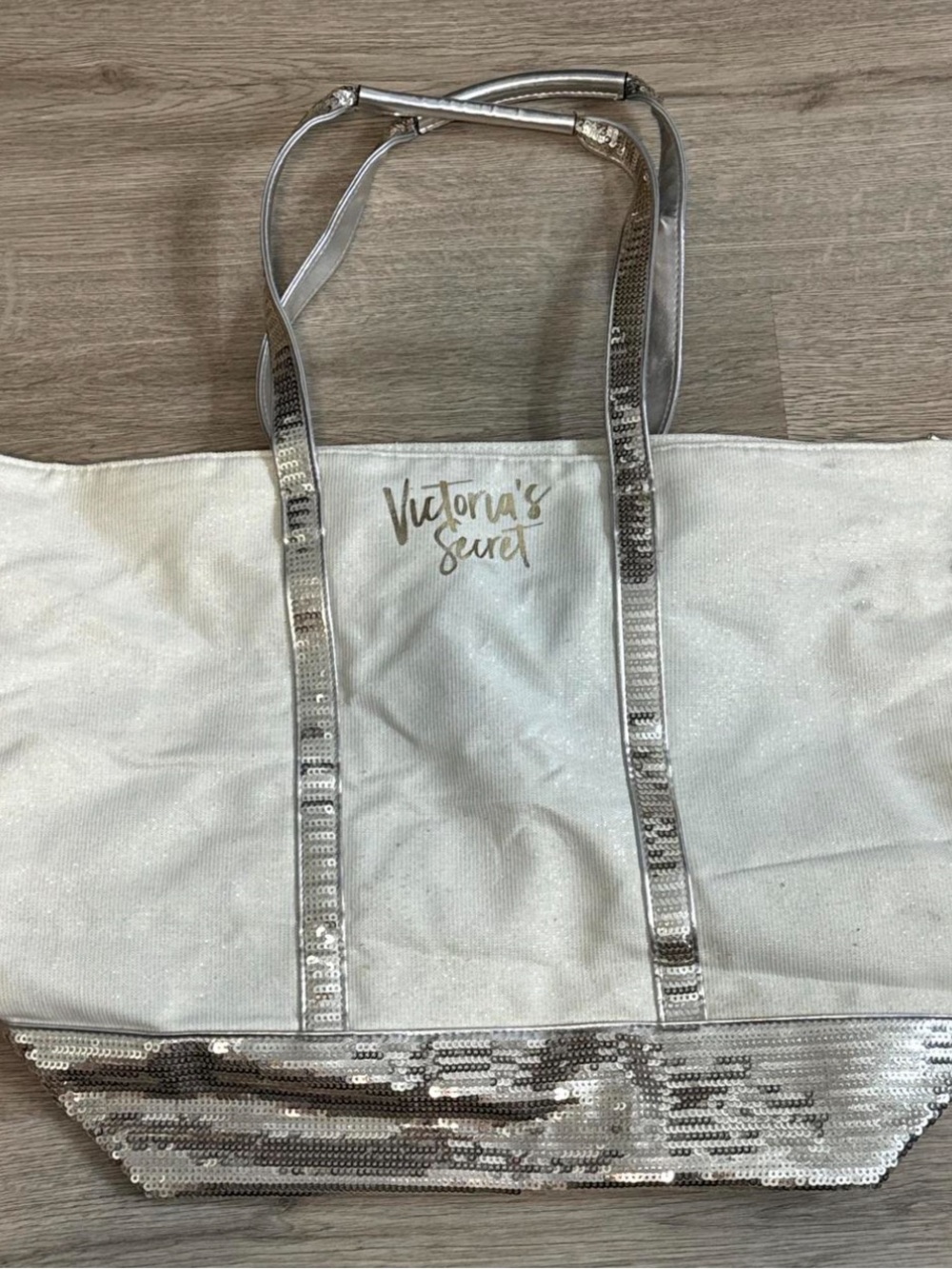 Victoria's Secret White Tote with Silver Sequin Accents